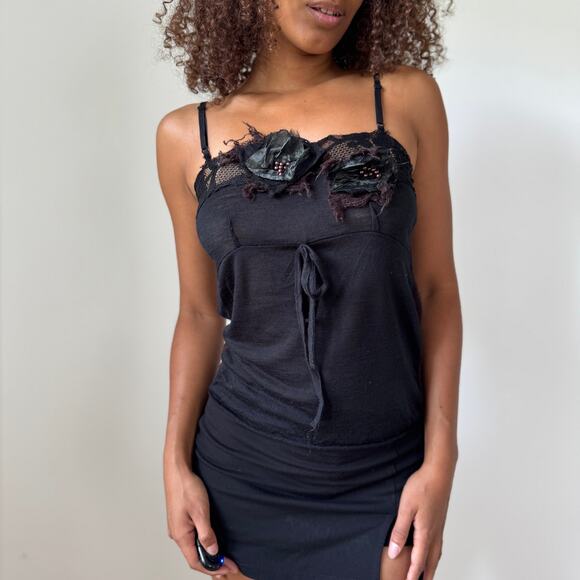 Vintage Sandro Ferrone Italian Mohair-Blend Lace Appliqué Cami (S) - Picture 6 of 14